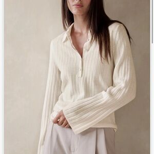 Banana Republic Nezha Merino Sweater Polo Size Small Transition Cream EUC